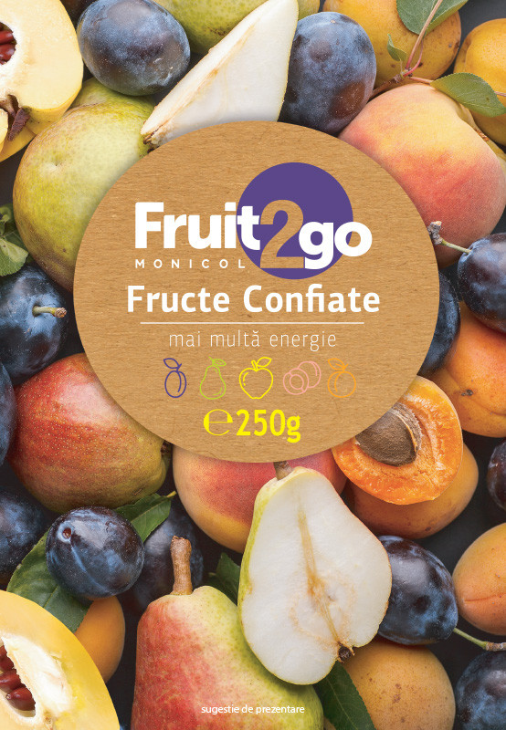 Fructe confiate 250 gr - caise, piersici, gutui, pere, prune (ambalaj ZIP) Fruit2Go