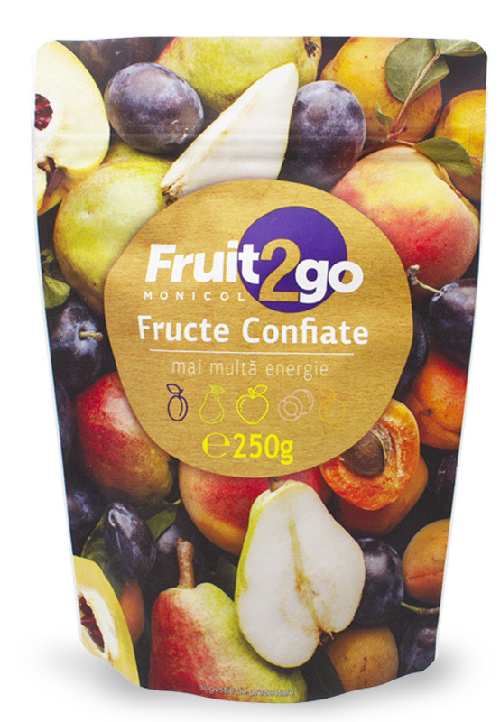 Fructe confiate 250 gr - caise, piersici, gutui, pere, prune (ambalaj ZIP) Fruit2Go