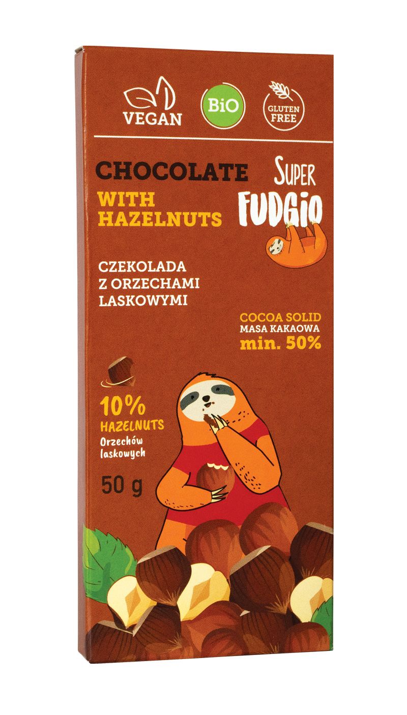 Ciocolata cu alune de padure, bio, 50g, Super Fudgio