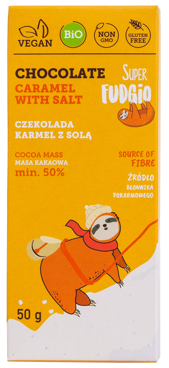 Ciocolata cu caramel sarat, bio, 50g, Super Fudgio