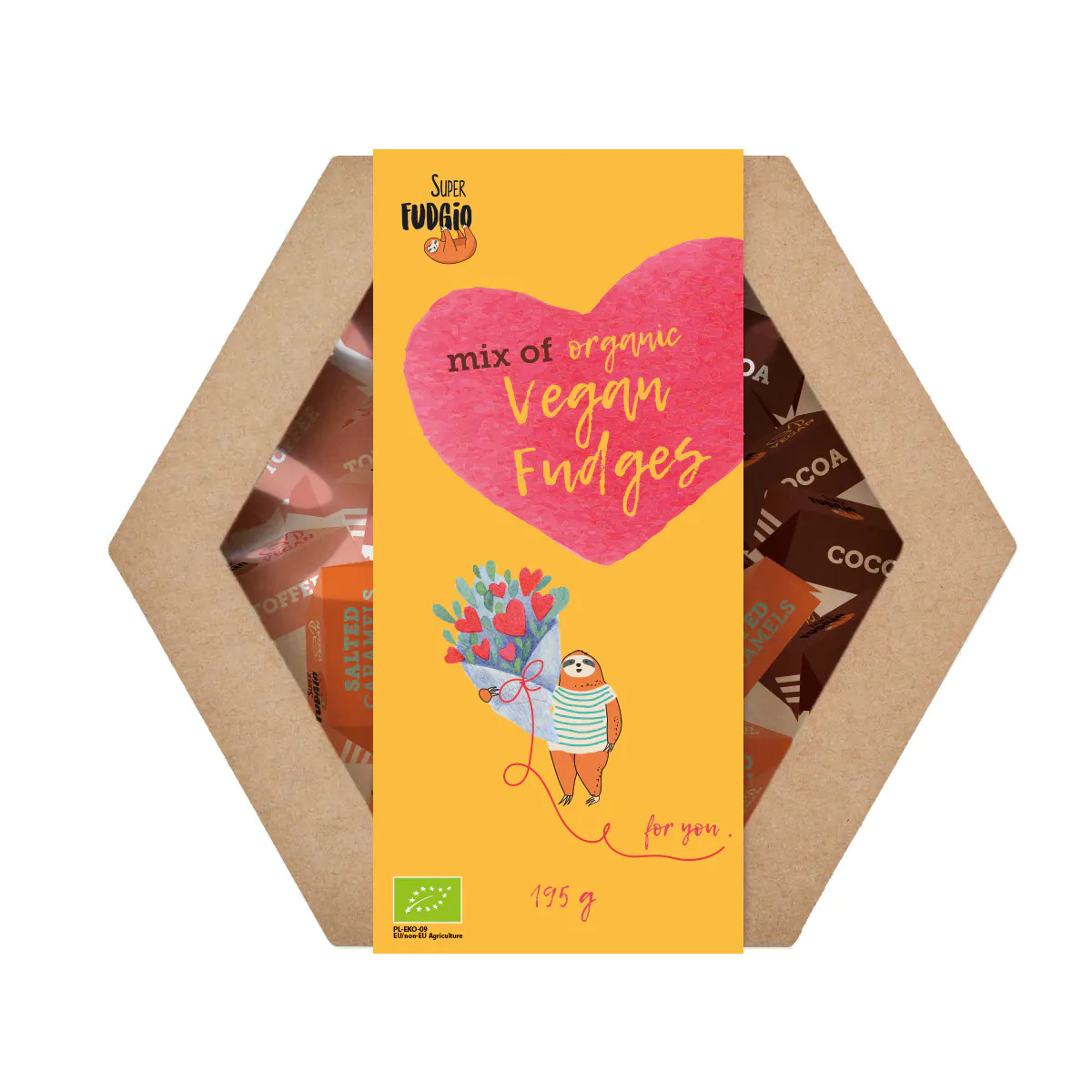 Cutie cadou cu caramele asortate, bio, 195g, Super Fudgio