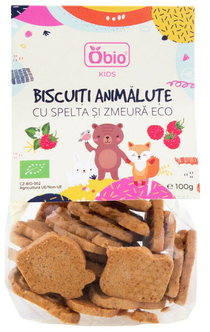 Biscuiti animalute cu spelta si zmeura bio100g Obio