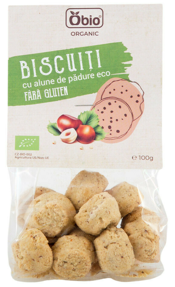 Biscuiti cu alune de padure bio, fara gluten, 100g Obio