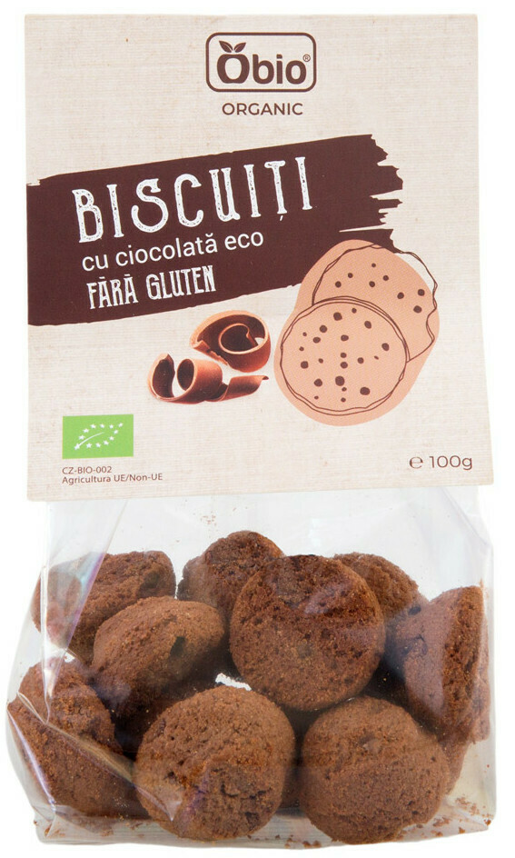 Biscuiti cu ciocolata bio, fara gluten, 100g Obio