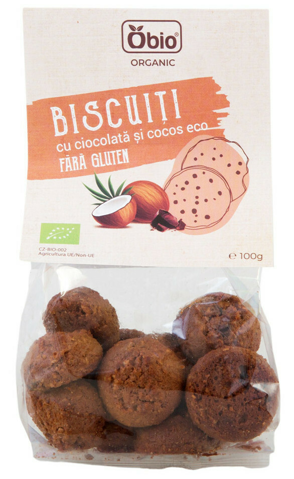 Biscuiti cu ciocolata si cocos bio, fara gluten, 100g Obio