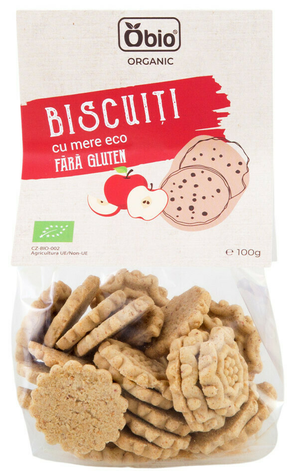 Biscuiti cu mere bio, fara gluten, 100g Obio