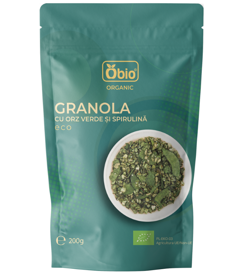 Granola cu orz verde si spirulina bio 200g Obio