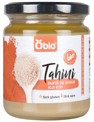 Tahini pasta din susan alb eco, fara gluten, fara sare, 250g Obio